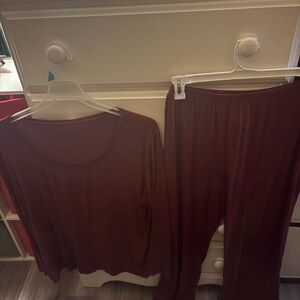 Women’s Burgundy Long-Sleeve Pajama Top & Pants Set